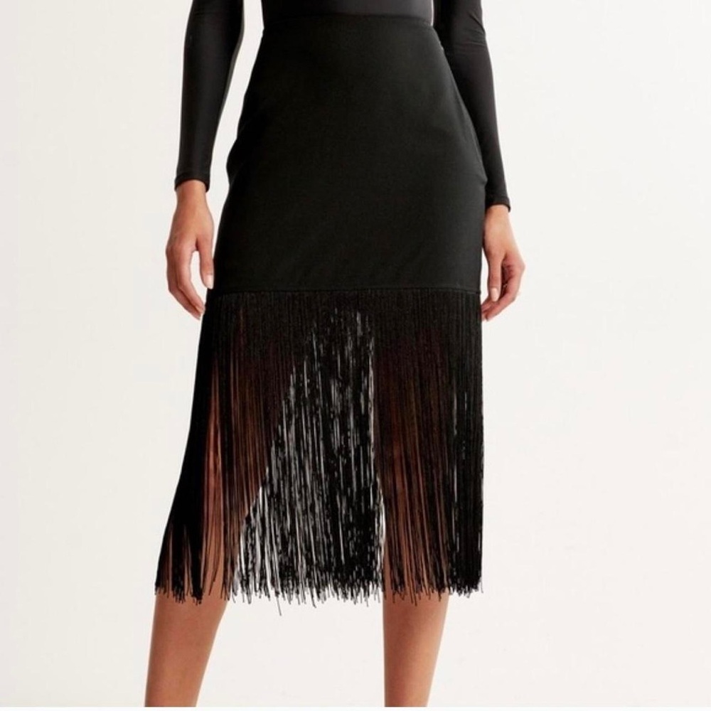 Abercrombie & Fitch Black Fringe Midi Skirt